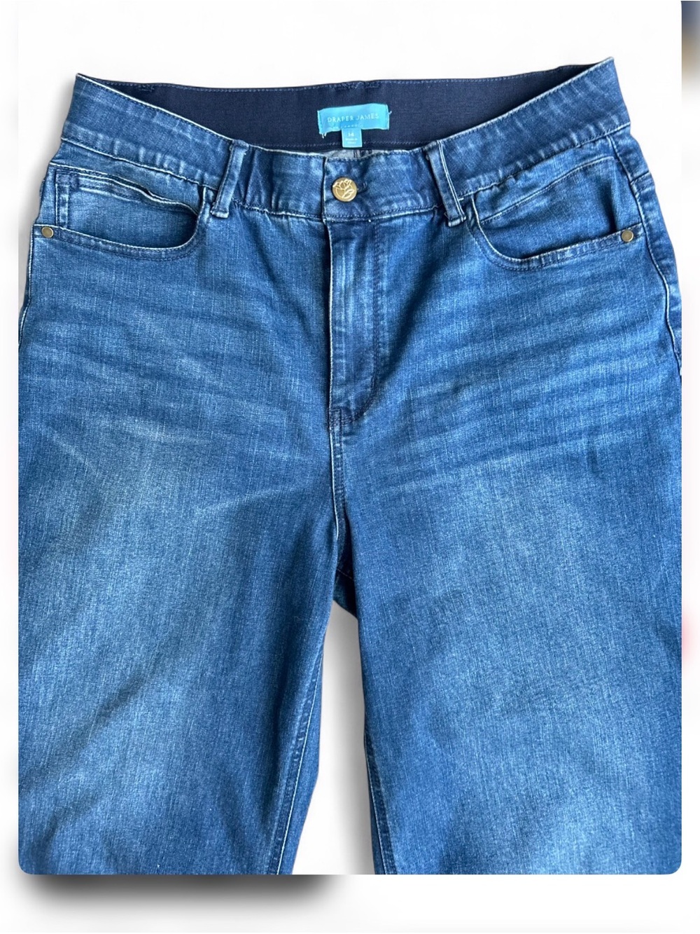 DRAPER JAMES Wide-Leg Jeans 14 in Deep Blue Denim With Elastic Waist - Picture 2 of 8